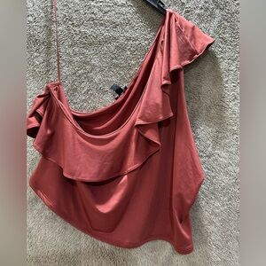 Express Ruffled Off-Shoulder Blouse in Deep Red